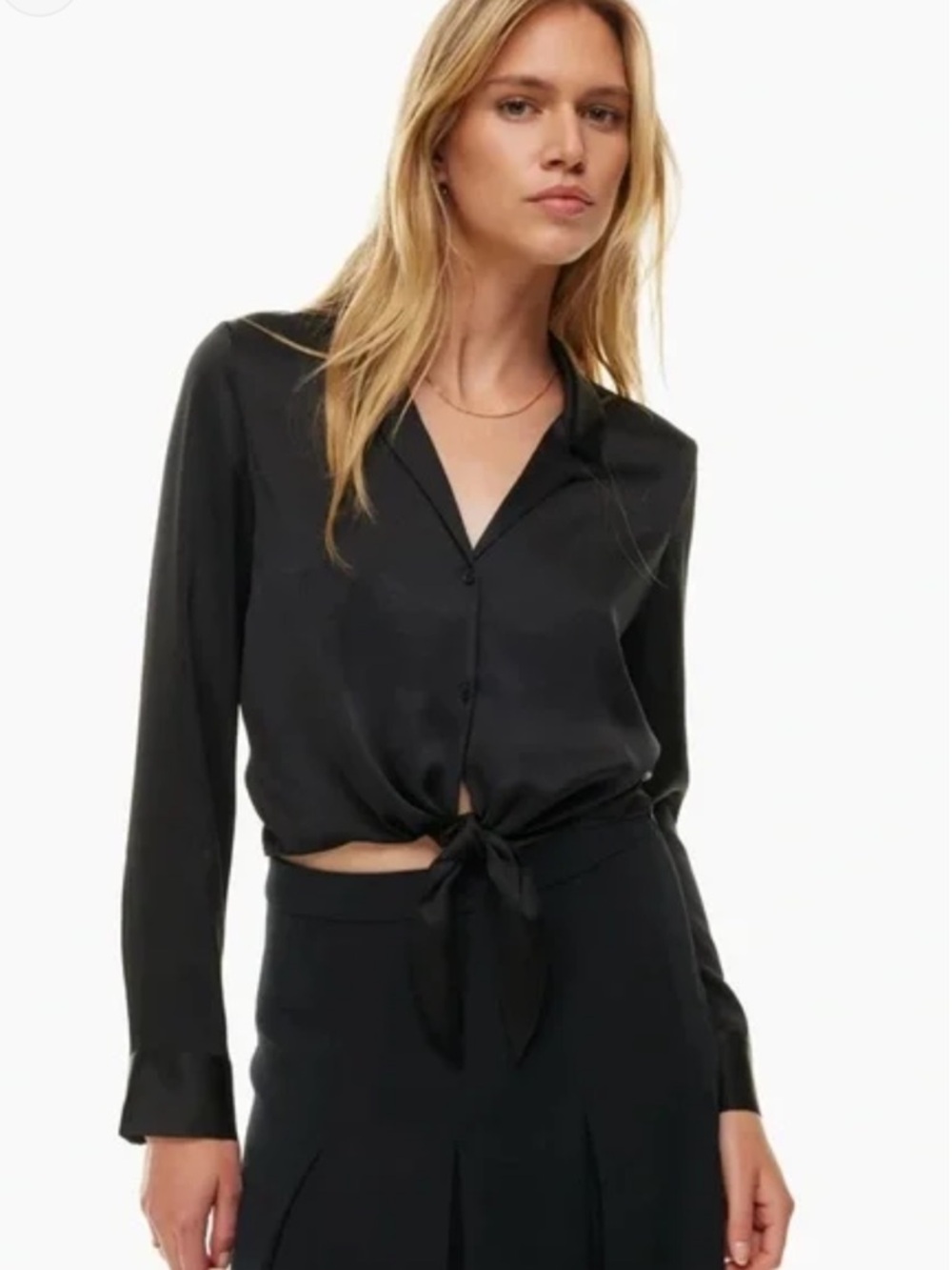 Aritzia Wilfred Tie-Front Blouse in Black Vegan Silk Women’s Small